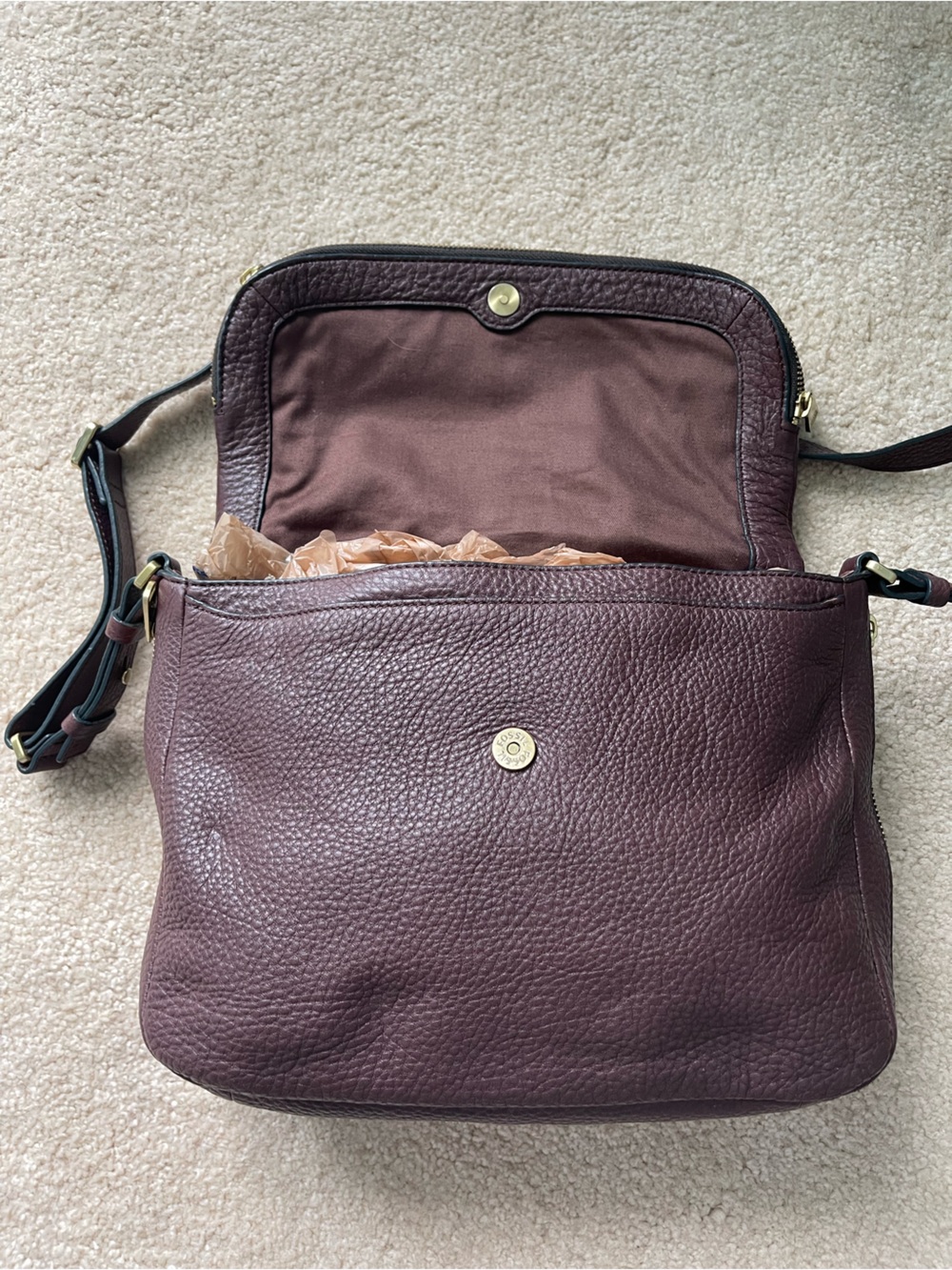 Fossil Pebbled Leather Crossbody in Deep Plum with Gold Hardware - Picture 4 of 7